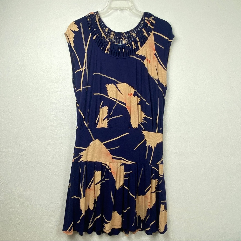 Anthropologie Leifnotes Womens Dress Large Cotton Scoop Neck Navy Floral